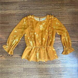 Madewell Mustard Floral Ruffle Peplum Blouse XXS